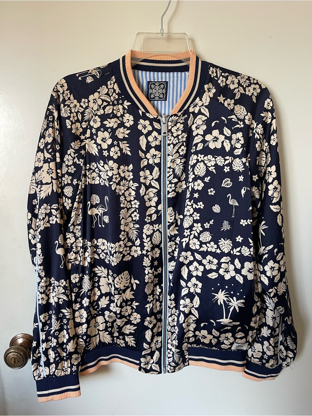 Scotch & Soda Reversible Floral Bomber Jacket - Navy/Blue Striped